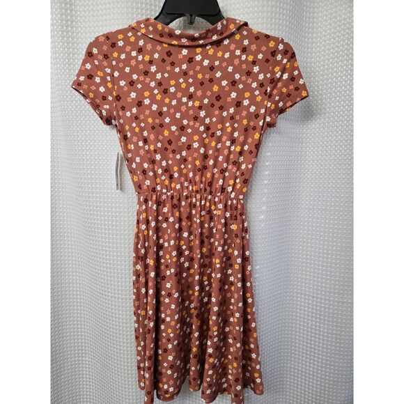 Planet Gold Women's Dress Size XS Brown Floral Print NWT Soft Church Work Career - Picture 2 of 5